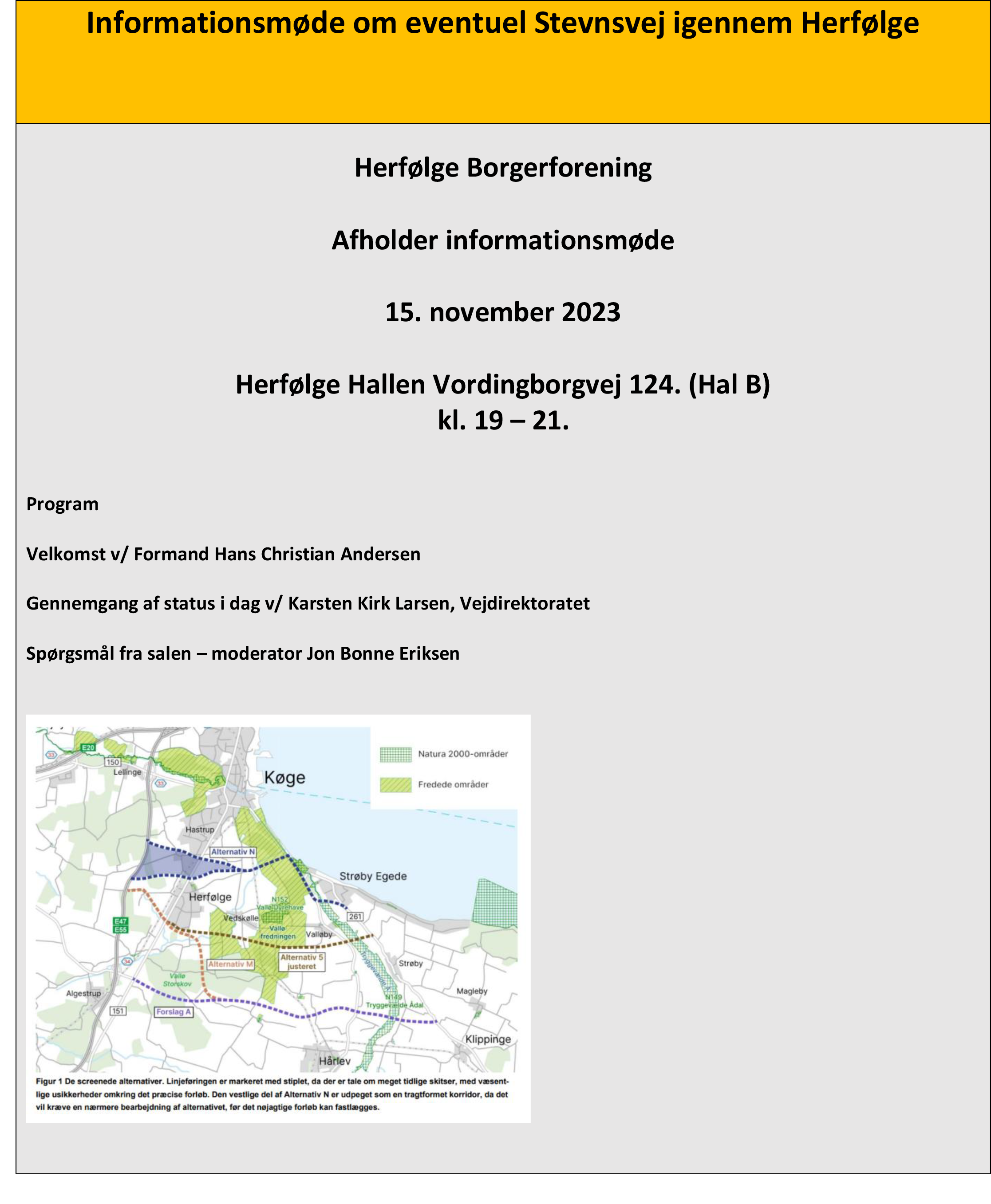 Informationsmde om eventuel Stevnsvej igennem Herflge 15 november2023